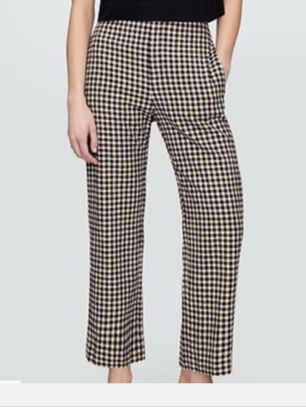 GAP Black and Natural Gingham Checked cropped linen pants size 10